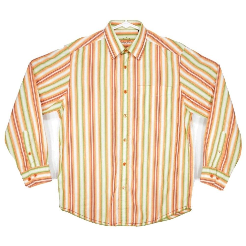 Indigo Palms Striped 70's Style Dress Shirt Men's Size M Multi Color Long Sleeve